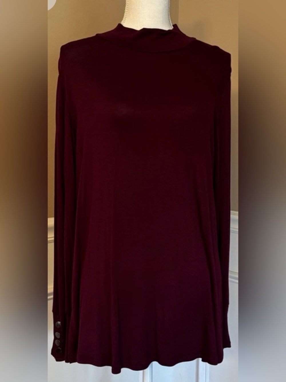 French Laundry Long Sleeve Mock Neck Top in Burgundy. NWT